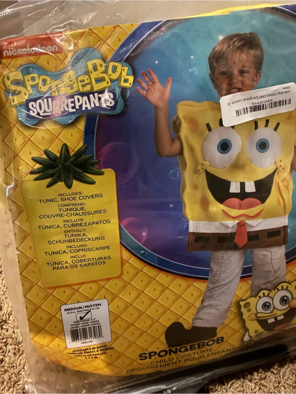 SpongeBob Squarepants Yellow Tunic Costume with Red Tie and Blue Eyes